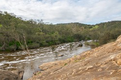 The rocky Bell Rapids where the Avon and Swan River meet in Brigadoon in the Swan Valley region in Western Australia/Bell Rapids: Elevated View/Brigadoon, Swan Valley Region, Western Australia