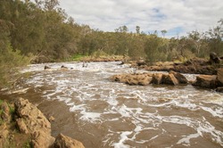 The rocky Bell Rapids where the Avon and Swan River meet in Brigadoon in the Swan Valley region in Western Australia/Swan Valley Bell Rapids/Brigadoon, Western Australia