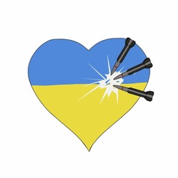 Broken heart of Ukraine by missiles with shrapnel