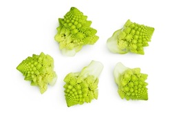 Romanesco broccoli cabbage or Roman Cauliflower isolated on white background with clipping path. Top view. Flat lay