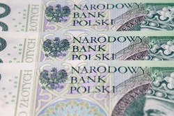 Polish money. Banknotes of polish zloty.Background. National Bank of Poland. Paper money. Savings. Inflation in Poland. Business in Poland. Polish economy.