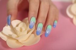 Beautiful female hands with a fashionable manicure.  design of nails art.