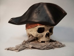 Pirate leather hat on a skull