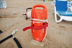Lifesaver at the Sunny Beach on Black Sea in Bulgaria. Summer vacation travel holiday.