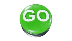 Big green go button on white background