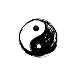 Yin yang symbol. Black and white ink illustration.