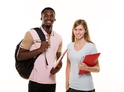 Two student on white background
