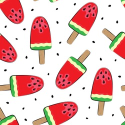 Seamless background with watermelon. Watermelon on a stick. Vector illustration. A simple pattern. Summer time