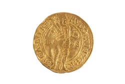 Medieval European ducat - gold coin isolated on white