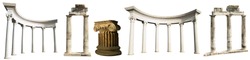 Collection of different ancient Greek columns isolated on a white background