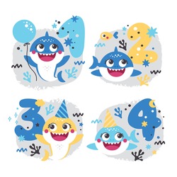 Set of Baby Shark Birthday Illustrations