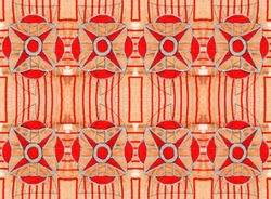 Abstract symmetrical textured geometric pattern in red color. Seamless background.