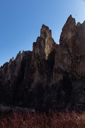 Rock towers rising towards the sky in Smith Rock State Park