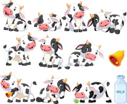 Collection of cute cow with various posing