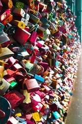 Colourful love locks at Hohenzollern Bridge Cologne