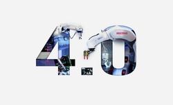 Industry 4.0 double exposure concept. 3D printing, Automation, Robotic arm and Autonomous industrial technology.
