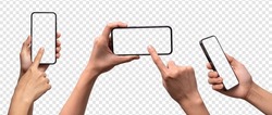 Hand holding iPhone the black smartphone iphone pro max with blank screen for Infographic Global Business web site design app for iphone and advertisnment , iphon , phone - Clipping Path