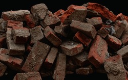 Debris brick rubble on a black background