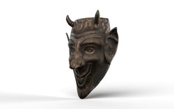 happy devil bronze mask on white background