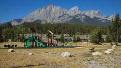 Children playground in the settlement at Bow River Loop Trail in Canmore,Alberta,Canada,North America
