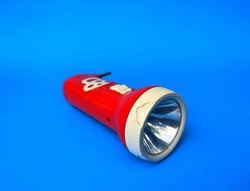 Red and white led recharge able flashlight with plastic material body 