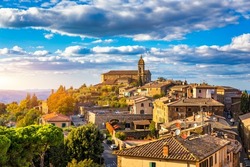 View of Montalcino town, Tuscany, Italy. Montalcino town takes its name from a variety of oak tree that once covered the terrain. View of the medieval Italian town of Montalcino. Tuscany