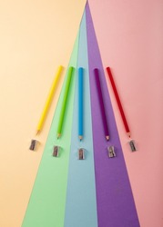 colored pencils on colored backgrounds.vector set of colored pencils on color background.. colored pencils on a  background.