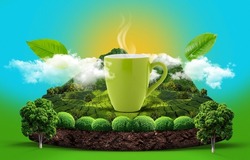 Tea manipulation advertising. Concept design template. Green tea natural theme.