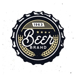 Vector vintage beer cap with grunge effect. Stock vector illustration. Retro beer cap in vintage style. Beer branding