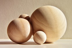 Abstract still life of wooden spheres.