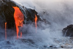 Molten Lava dripping into the ocean