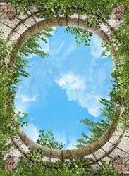 Ceiling arch with green leaves