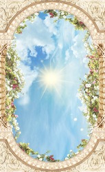 The ceiling with arch with flowers 
