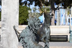 Two dog statues downtown Tauranga.