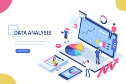 Data analysis concept with characters. Can use for web banner, infographics, hero images. Flat isometric vector illustration isolated on white background.