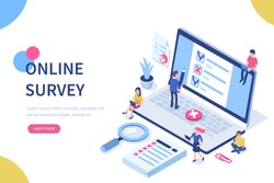 Online survey concept with characters. Can use for web banner, infographics, hero images. Flat isometric vector illustration isolated on white background.