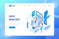 Data analysis concept with characters. Can use for web banner, infographics, hero images. Flat isometric vector illustration isolated on white background.