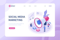 Social media marketing concept with characters. Can use for web banner, infographics, hero images. Flat isometric vector illustration isolated on white background.