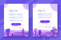 Sign in and sign up pages template. Website ui elements. Flat style vector illustration.