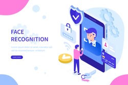 Face recognition technology concept. Can use for web banner, infographics, hero images. Flat isometric vector illustration isolated on white background.
