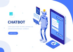 Chatbot concept. Can use for web banner, infographics, hero images. Flat isometric vector illustration isolated on white background.