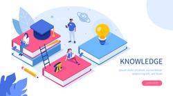 Knowledge and education concept with text place. Can use for web banner, infographics, hero images. Flat isometric vector illustration isolated on white background.
