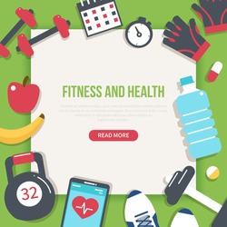 Fitness and health banner. Modern flat vector icons.