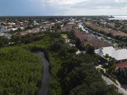 Natural Florida wetlands adjacent to a luxury community on a canal off the Manatee River, Florida