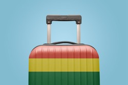Suitcase with Bolivian flag design travel South America concept.