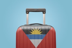 Suitcase with Antigua and Barbuda flag design travel Caribbean America concept.