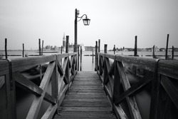 Black and white photo of Venice seafront. Venice, Italy