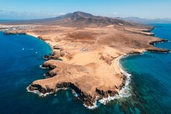 Aerial view of Papagayo beaches in Costa Blanca, Yaiza, Lanzarote, Canary Islands, Spain