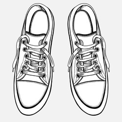 Vector Sketch Illustration, Pair of Skaters Shoes. Top View.
