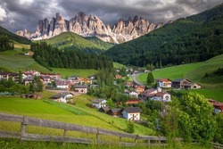 St. Magdalena village in Funes Valley, Dolomites, Northern Italy